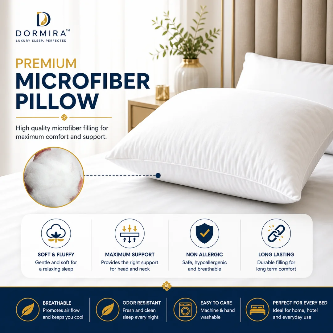 Dormira™ MicroFiber Pillow | Neck Support, Soft Comfort & Everyday Luxury Sleep